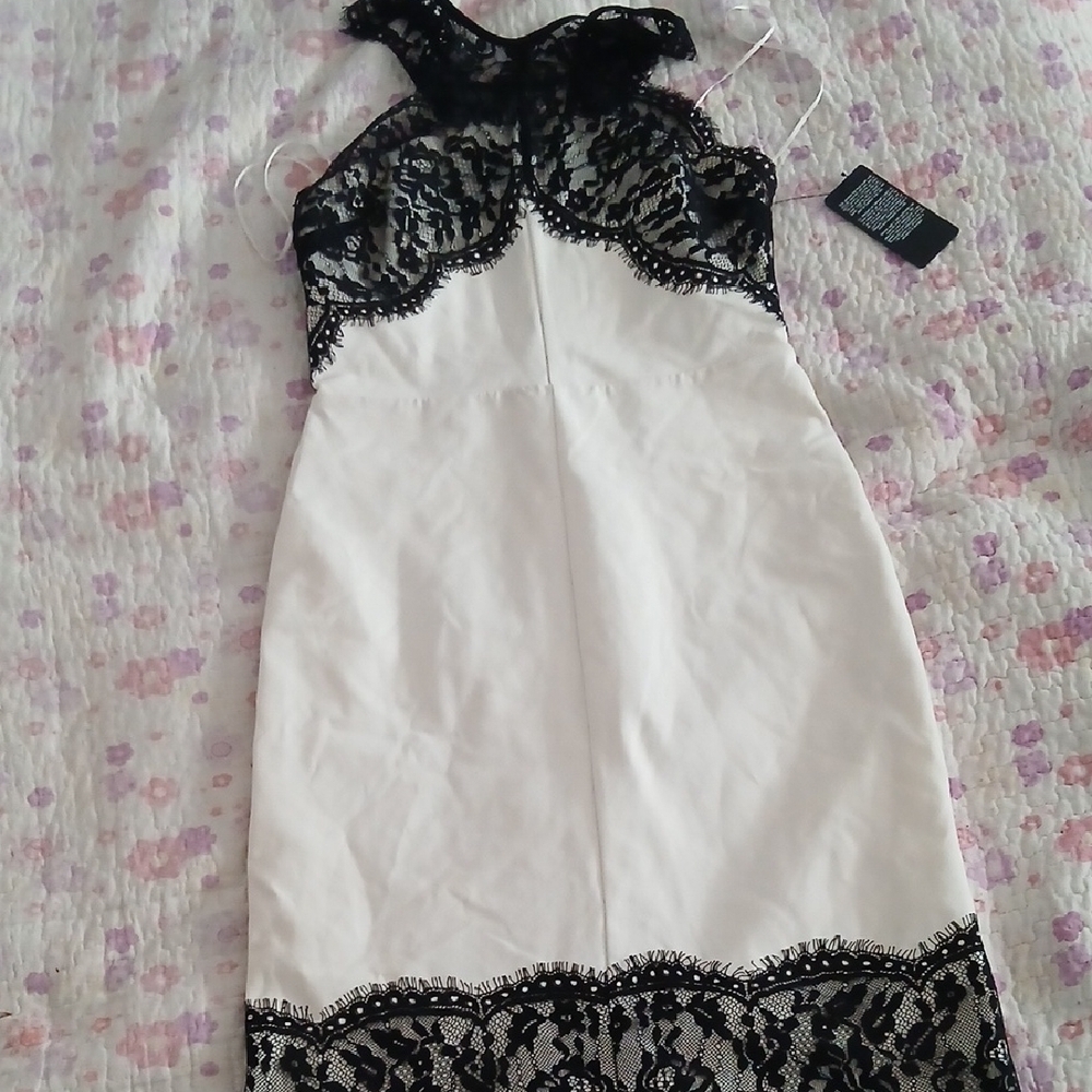 Guess Black and White Backless Lace Dress